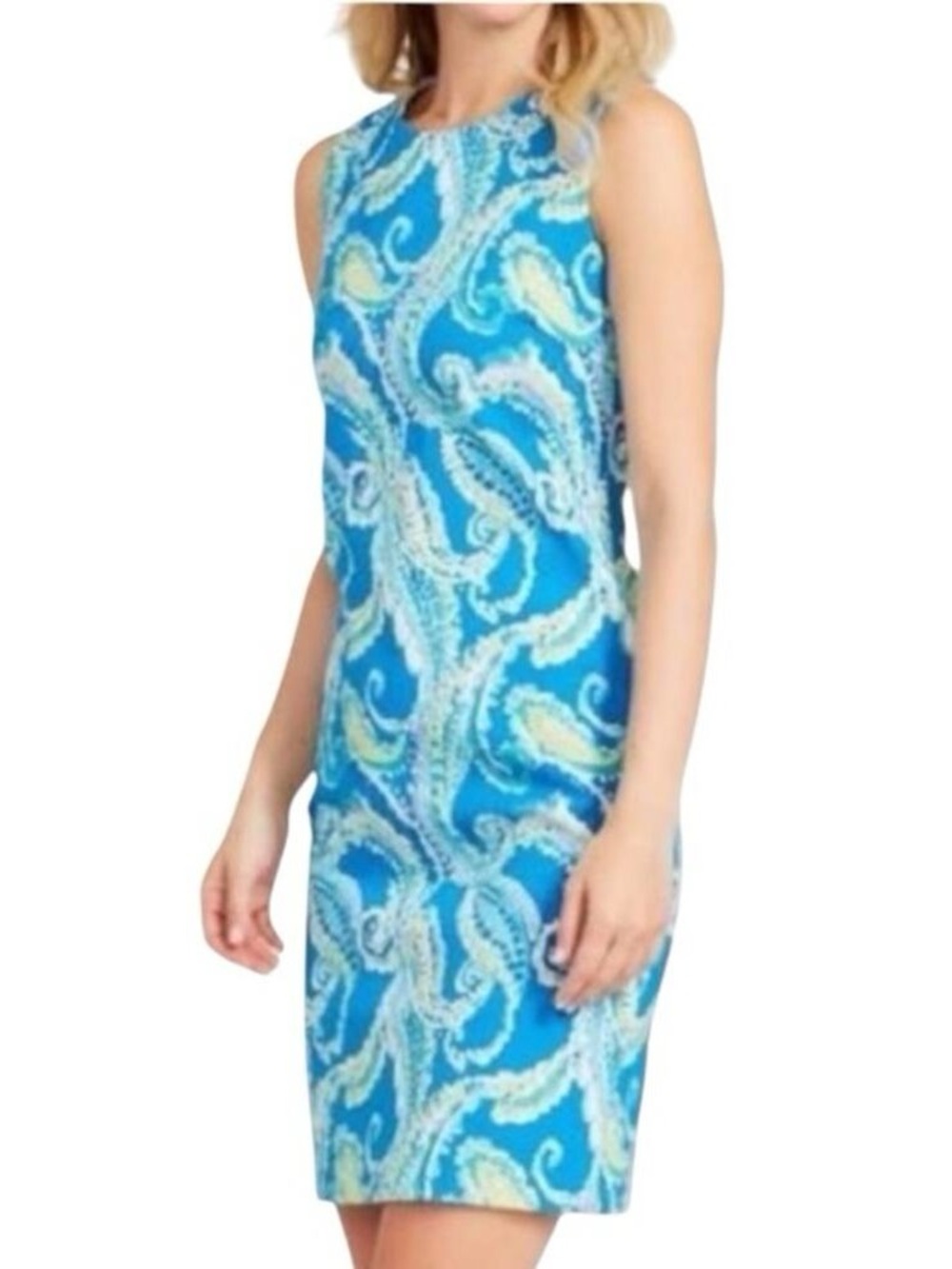 J. MCLAUGHLIN | Belinda Blue Watercolor Paisley Sleeveless Cotton Sheath Dress